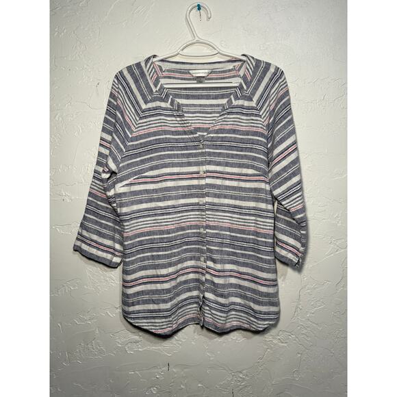 Christopher & Banks striped button down linen shirt womens medium coastal beachy - Picture 1 of 6